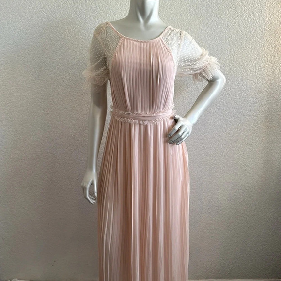 TFNC London Pleated Maxi Bridesmaid Dress With Spot Mesh Frill Detail - Picture 6 of 11